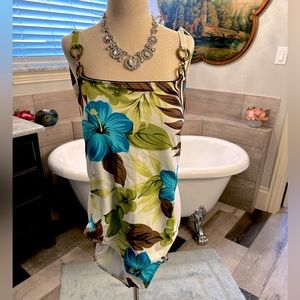 Leilani Like New Floral Blue/Green Sexy Well Made Bathing Suit w/Wood Hardware